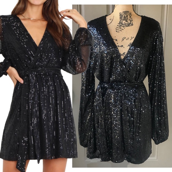 Petal & Pup Dresses & Skirts - Petal & Pup Black Sequin GLITZ Mini Dress Size 6 US